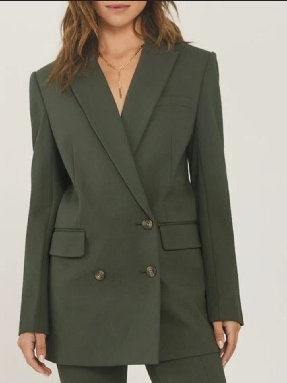Something Navy Olive Green Double-Breasted Blazer Jacket